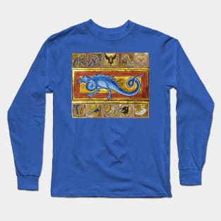 MEDIEVAL BESTIARY,SEPS LEGENDARY SNAKE , FANTASTIC ANIMALS IN GOLD RED BLUE COLORS Long Sleeve T-Shirt